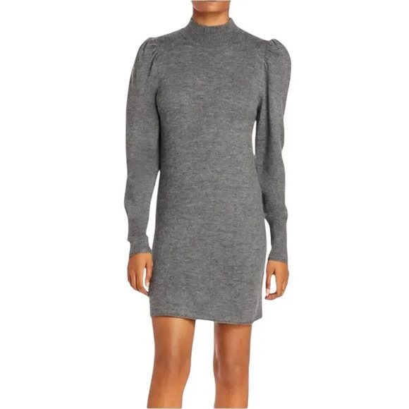 Wayf Gray Lola Puff Sleeve Mini Sweater Dress S - Picture 1 of 5